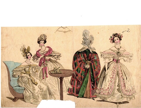 Modekupfer 1835 Biedermeier historische Kostüme Verleih